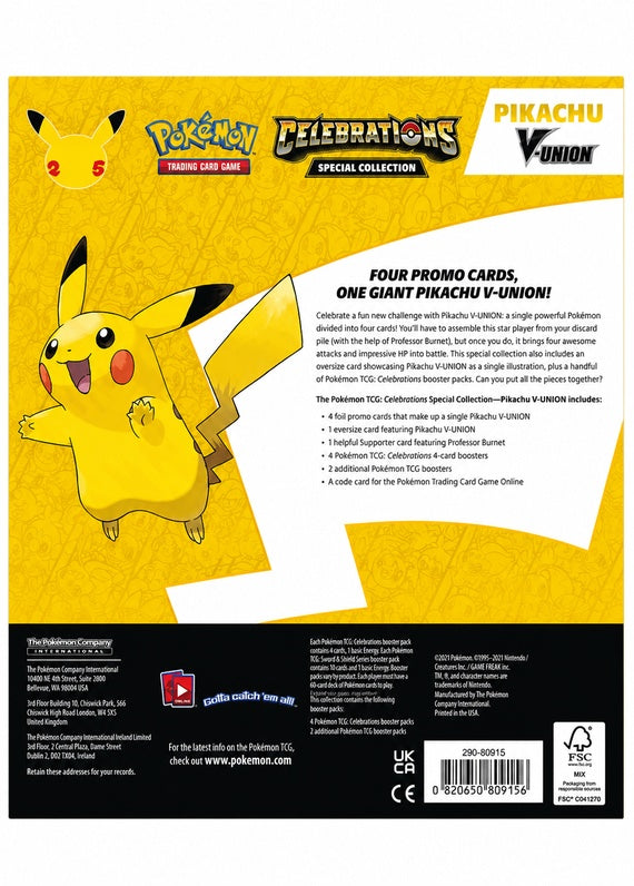 ⚡ Pokémon TCG Celebrations – Pikachu V-UNION Special Collection 🎉